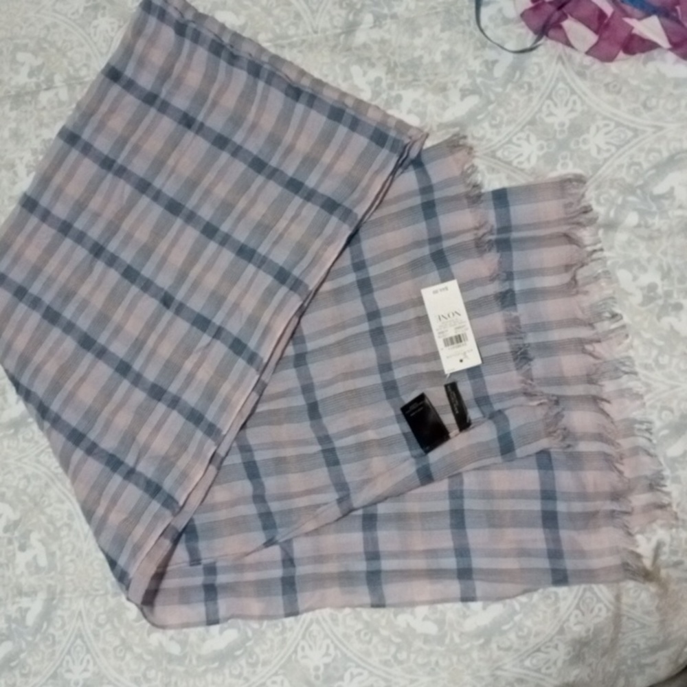 NWT Ann Taylor XL plaid cotton scarf 27 x 55